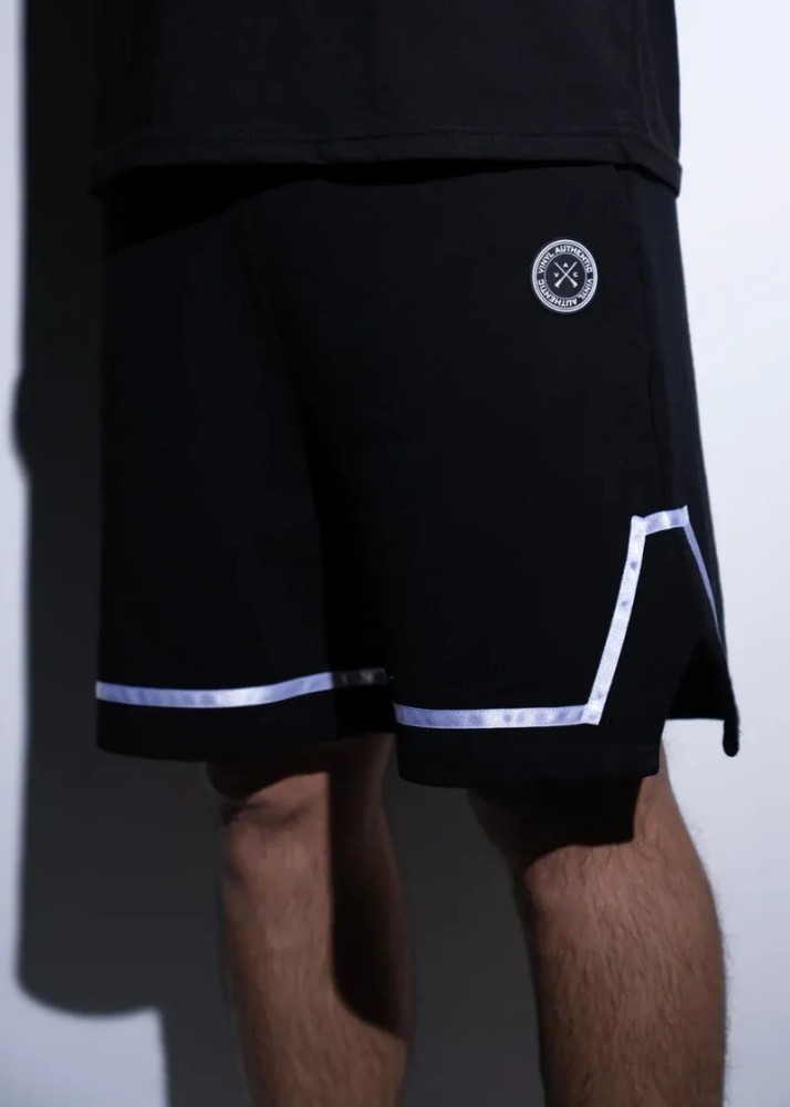 Vinyl Striped Detail Shorts - Black