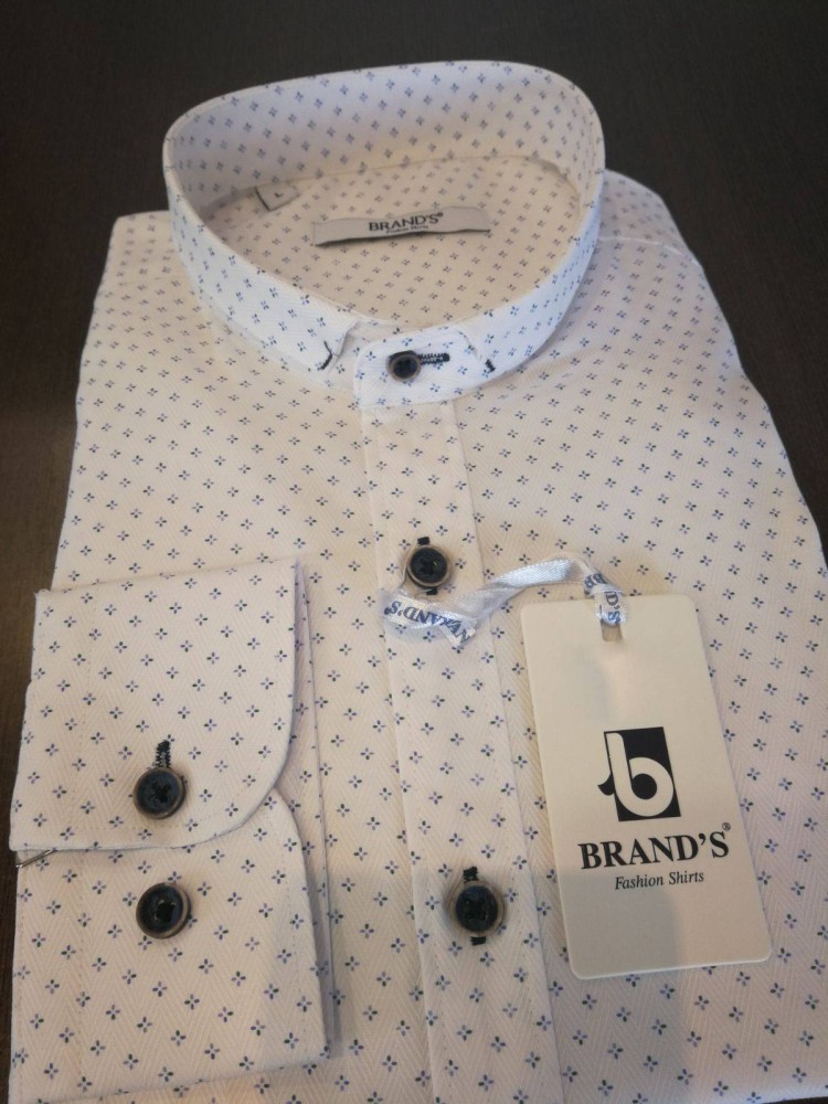 Mao Collar Printed Shirt - White