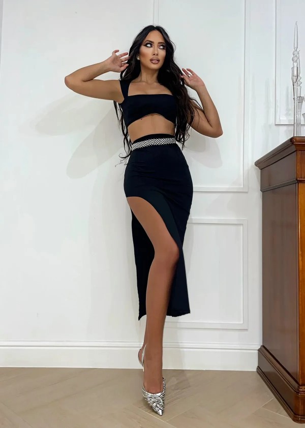 Top and Skirt Set - Black