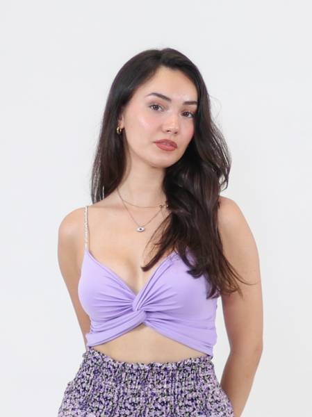 Front Knot Rhinestone Top - Lilac