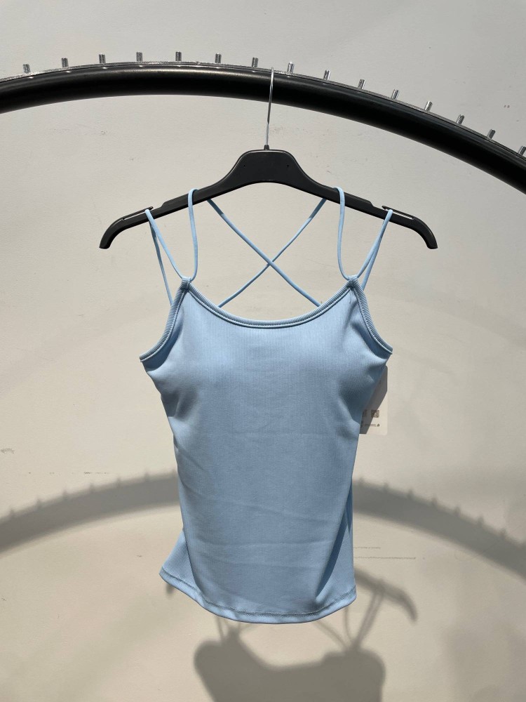 Cross Back Ribbed Top - Sky Blue