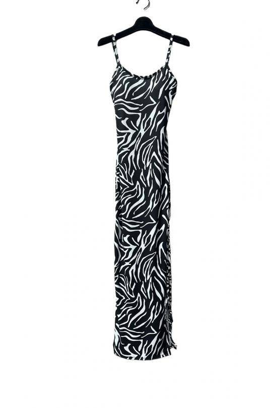 Animal Print Side Ruched Dress - Zebra