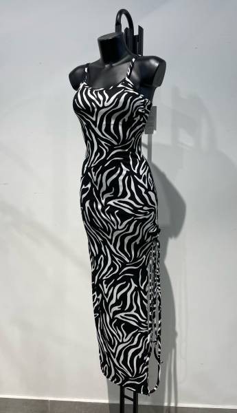 Animal Print Side Ruched Dress - Zebra