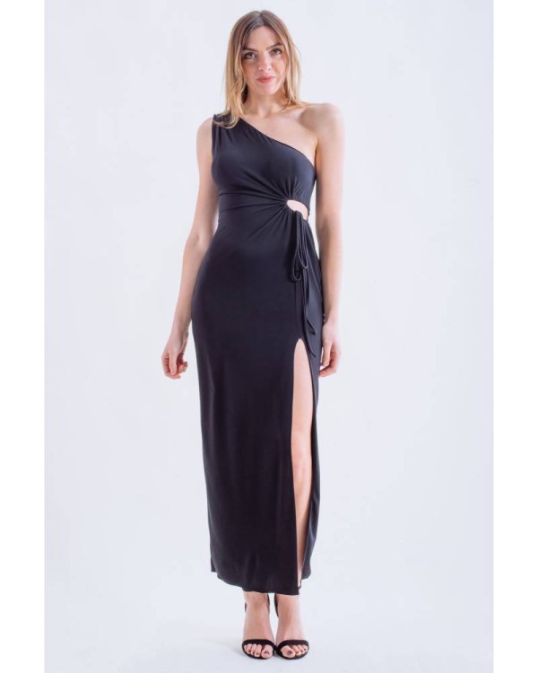 Cut Out One Shoulder Dress - Black