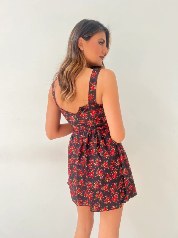 Floral Print Dress - Black