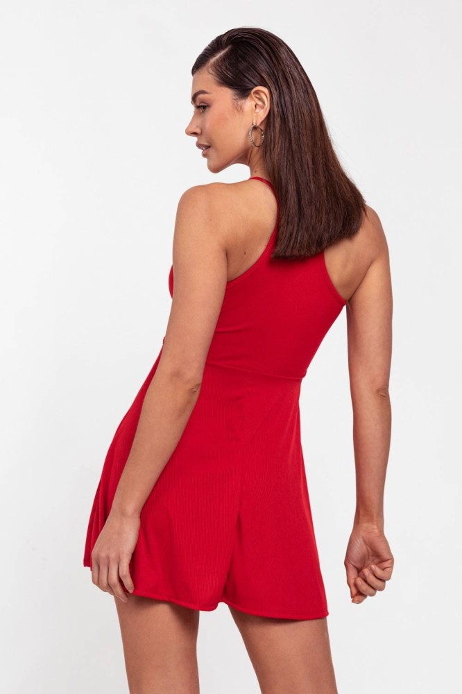 Ribbed Short Dress - Red