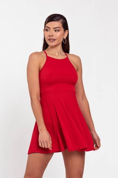 Ribbed Short Dress - Red