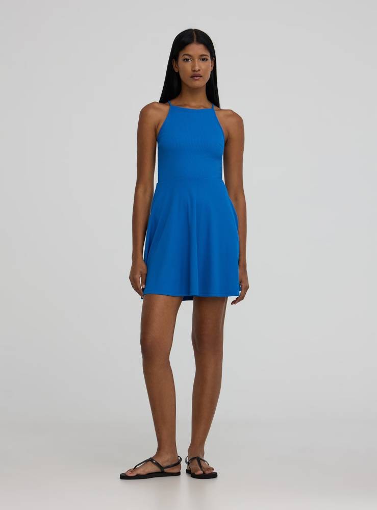 Ribbed Short Dress - Royal Blue