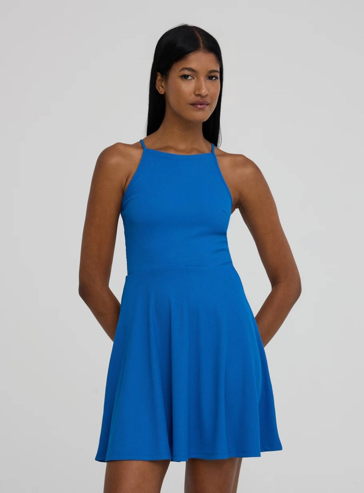 Ribbed Short Dress - Royal Blue