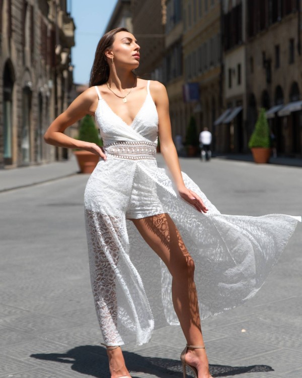 Lace Insert Strappy Jumpsuit - White