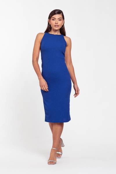 Ribbed Open Back Split Tank Dress - Royal Blue