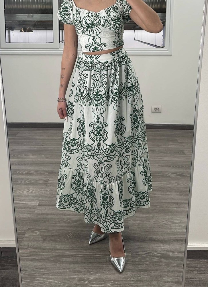 Maxi Patterned Skirt - Green