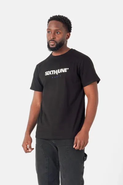 Sixth June Two-tone Embroidery T-shirt - Black