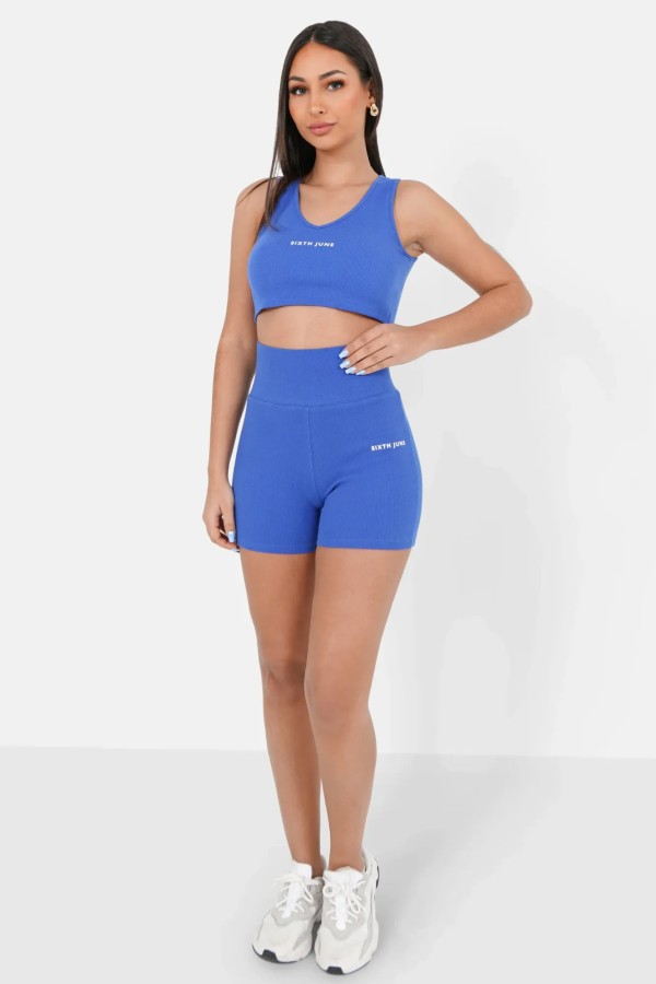 Sixth June V-neck Logo Cropped Top - Royal Blue