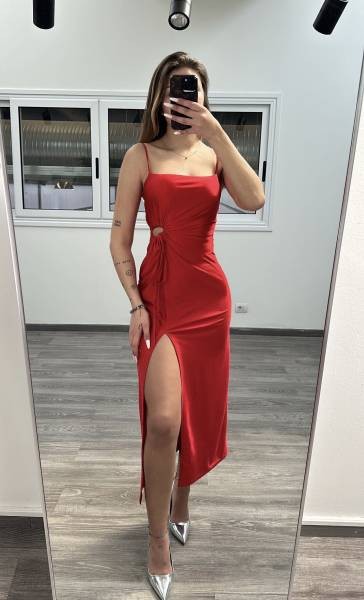 Cut Out Strappy Maxi Dress - Red