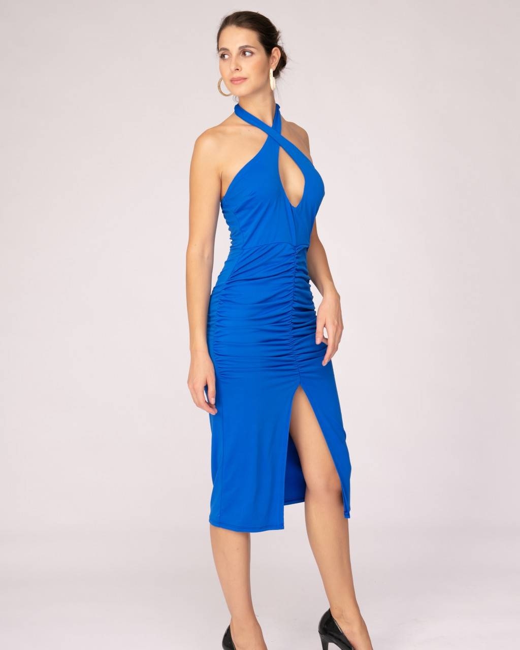 Halter Neck Front Cut Out Dress - Royal Blue