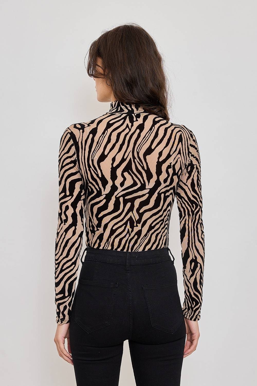 Animal Print Bodysuit - Beige