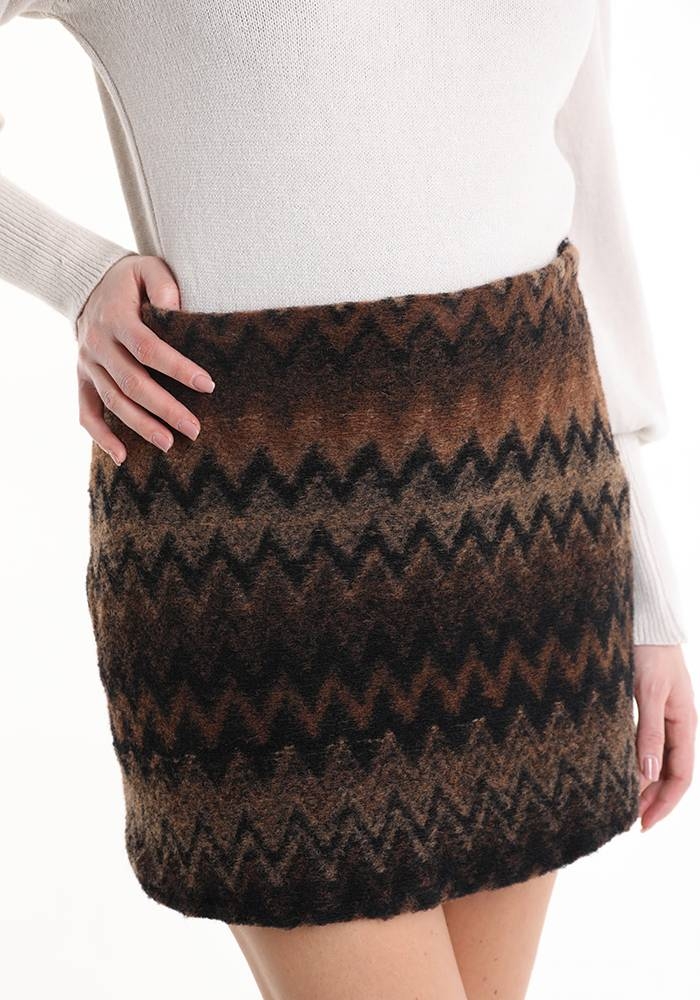 Wool Mix Mini Skirt - Brown