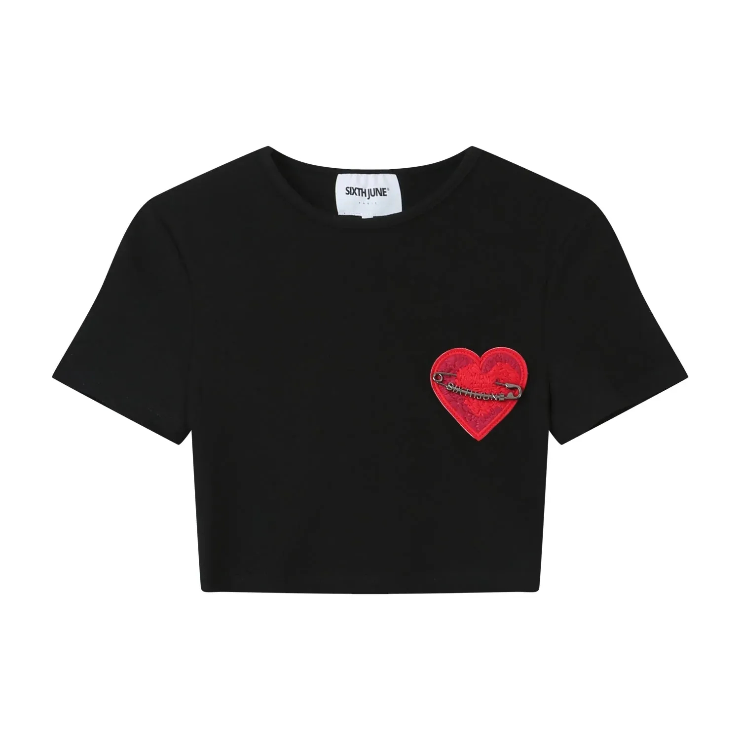 Sixth June Embroidered Heart Logo Top - Black