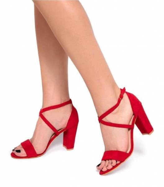 Block Heeled Sandals - Red