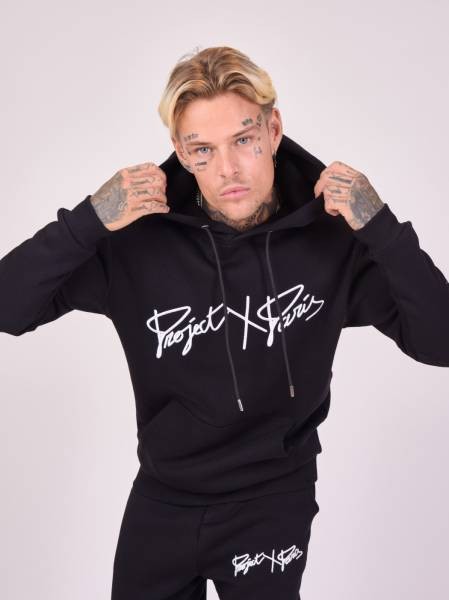 Project X Paris Basic Full Logo Embroidery Hoodie - Black