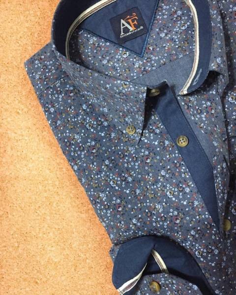 Mini Print Detail Shirt -  Blue
