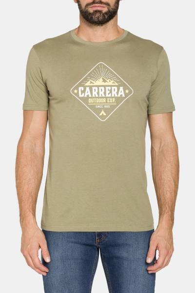 Carrera Crew Neck T-shirt in Cotton Jersey with Print - Khaki