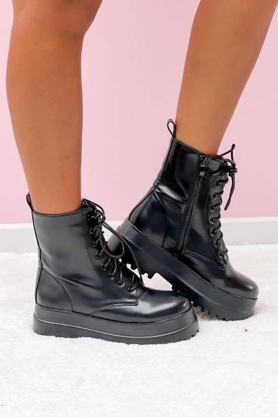 Lace Up Ankle Boots - Black