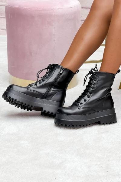 Lace Up Ankle Boots - Black