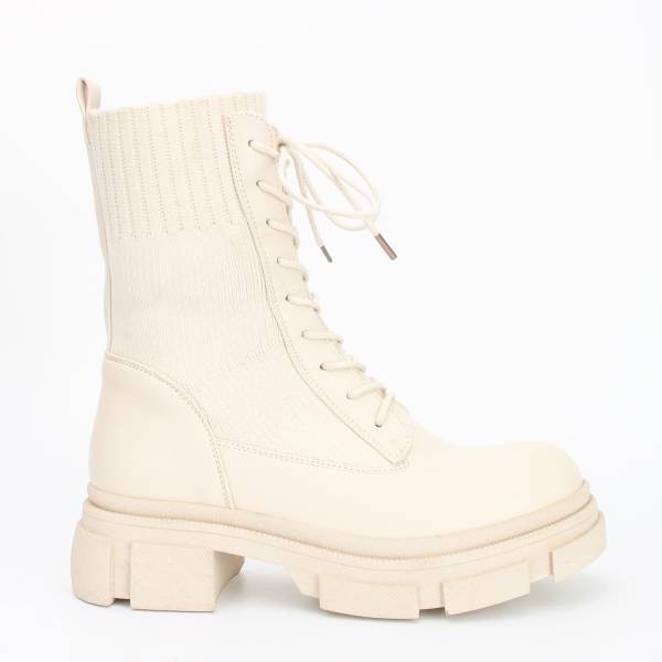 Sock Lace-up Boots - Beige