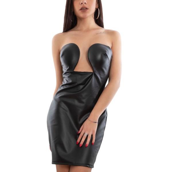 Leather Look Mini Dress - Black