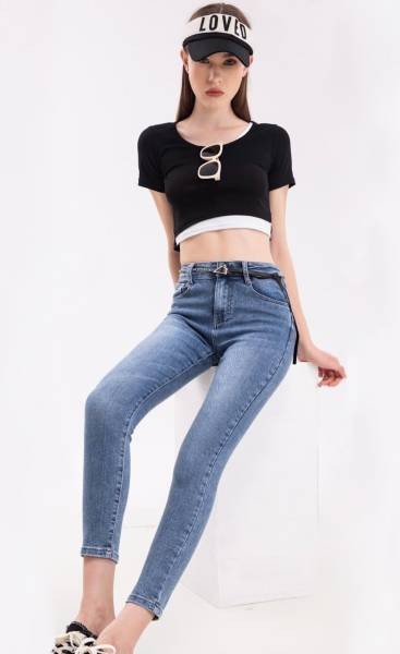 Push Up Jeans with Belt - Blue