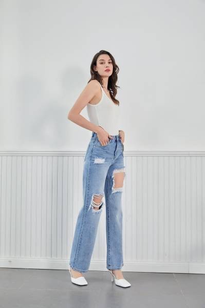 Flared Ripped Jeans - Blue