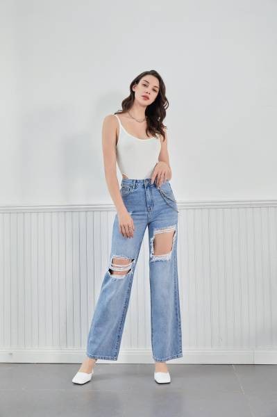 Flared Ripped Jeans - Blue