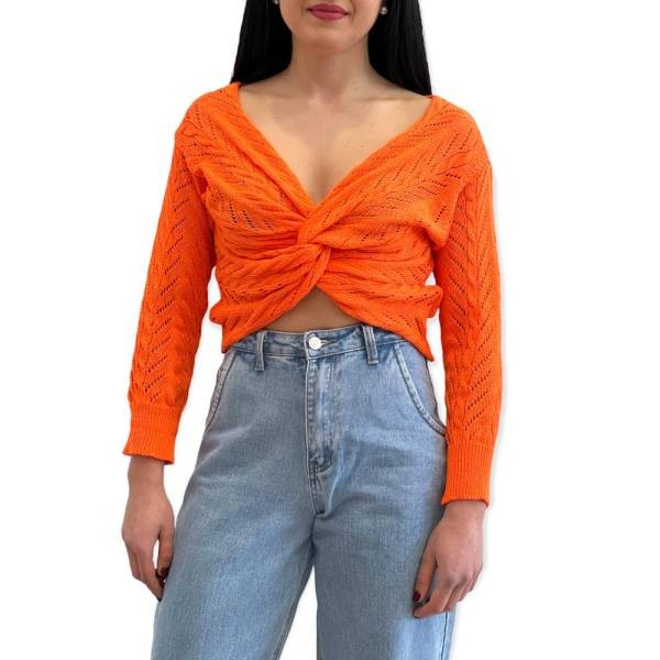 Knit Top with Knot Detail - Orange
