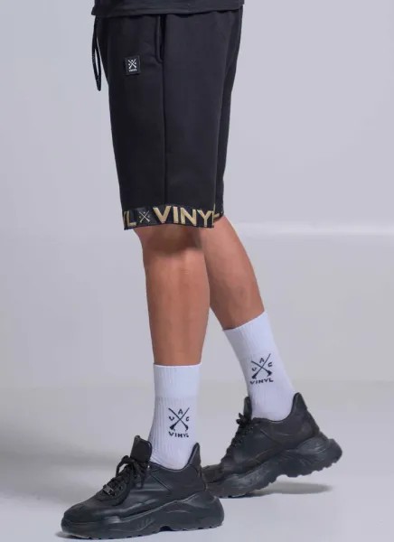Vinyl Shorts with Logo Tape - Black