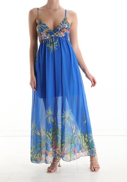 Maxi Floral Dress - Royal Blue