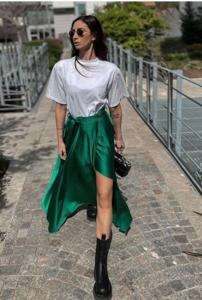 Satin Maxi Skirt - Green