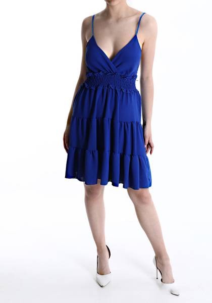 Sleeveless Dress with Flounces - Royal Blue