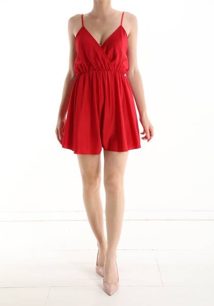 Satin Playsuit - Red
