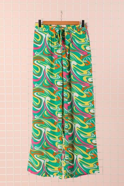 Flowy Printed Pants - Green