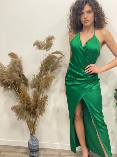 Elegant Satin Maxi Dress - Green