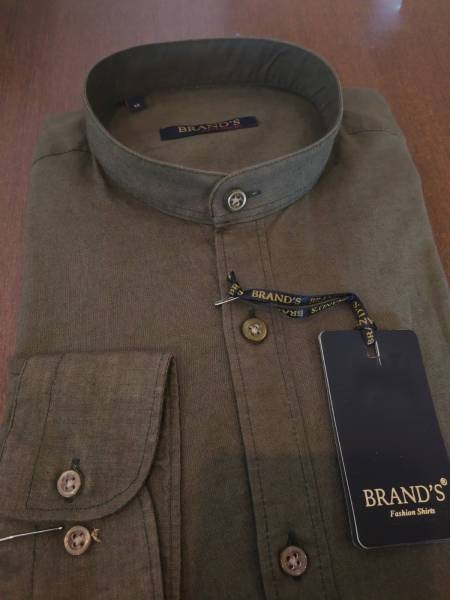 Mao Collar Linen Shirt - Khaki