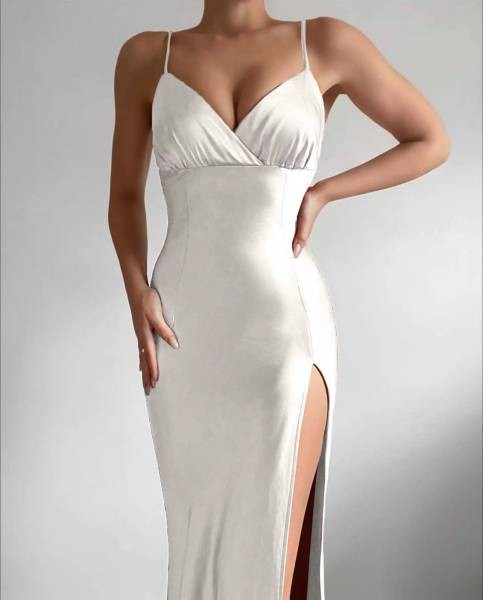 Elegant Maxi Dress with Side Slit - Beige