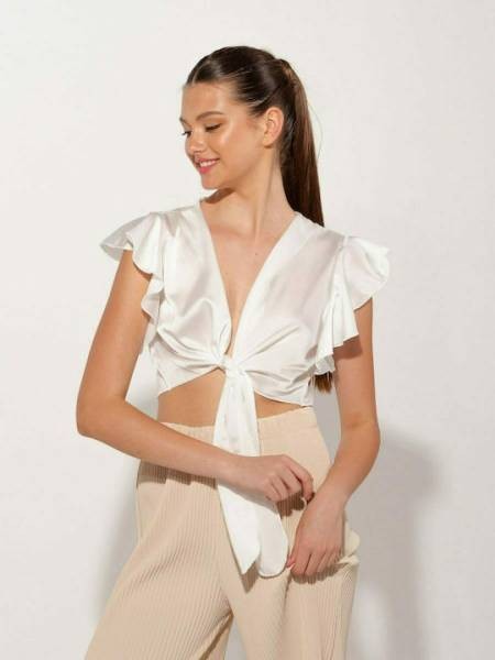 Front Tie Top - White