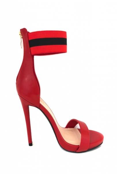 High Heels with Elastic Ankle Strap - Red