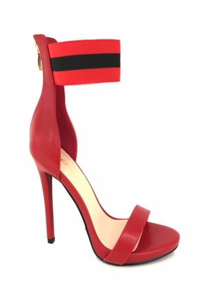 High Heels with Elastic Ankle Strap - Red