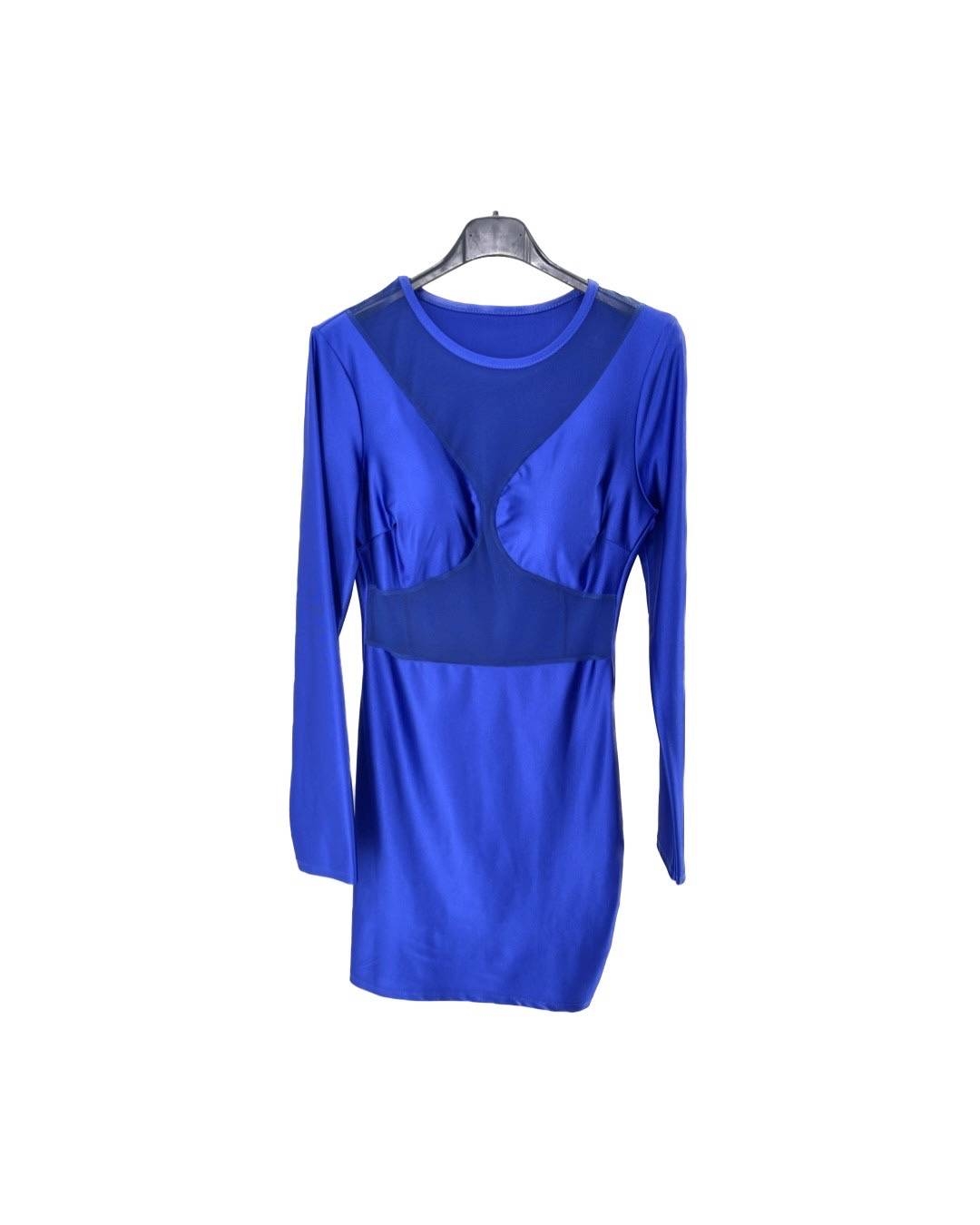 Front Cut Out Mesh Combined Dress - Royal Blue