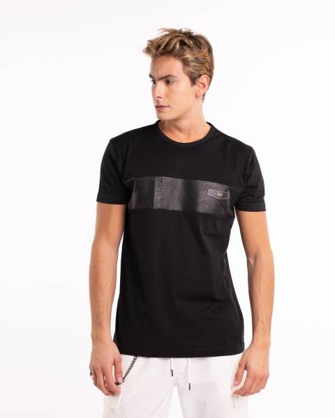 Martini Leather Stripe T-shirt - Black