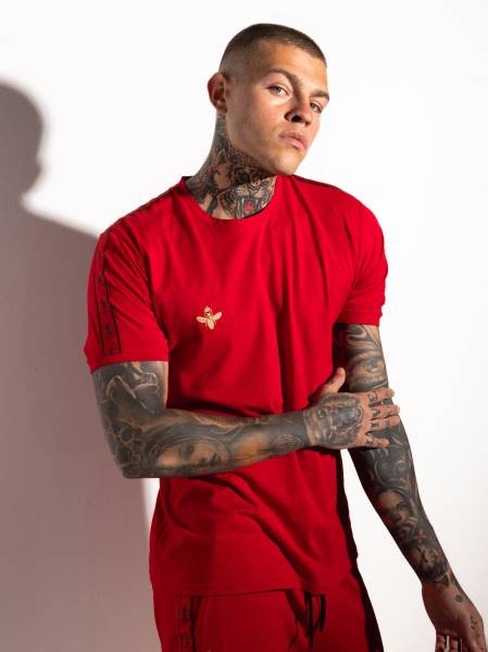 MagicBee Gold Embroidered Tape Tee - Red